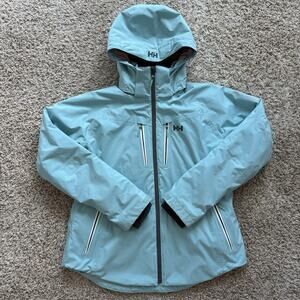 Helly Hansen Insulated Ski Jacket Hood Womens Size XXL Teal Blue Recco Primaloft